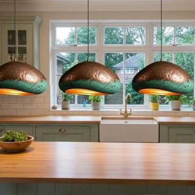 Rustic Copper Pendant Light Fixture, Copper Oxidized Island Kitchen Lighting , Copper Ceiling Dome Pendant Lamp Lighting , Rustic chandelier