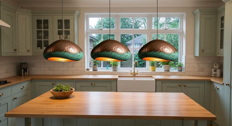 Rustic Copper Pendant Light Fixture, Copper Oxidized Island Kitchen Lighting , Copper Ceiling Dome Pendant Lamp Lighting , Rustic chandelier