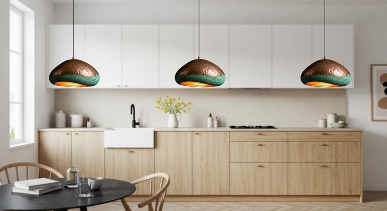 Rustic Copper Pendant Light Fixture, Copper Oxidized Island Kitchen Lighting , Copper Ceiling Dome Pendant Lamp Lighting , Rustic chandelier