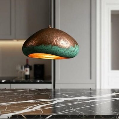 Organic Copper & Green Patina Pendant Light Handcrafted Modern Rustic Lamp