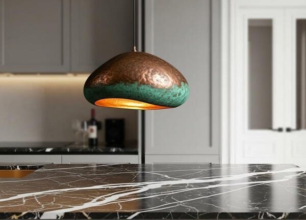 products-chandelier77 Organic Copper & Green Patina Pendant Light Handcrafted Modern Rustic Lamp