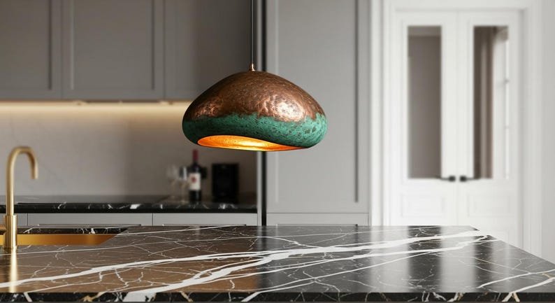 Rustic Copper Pendant Light Fixture, Copper Oxidized Island Kitchen Lighting , Copper Ceiling Dome Pendant Lamp Lighting , Rustic chandelier