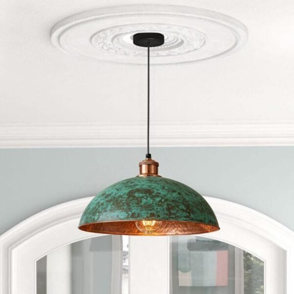 Handmade Green Patina Copper Dome Pendant Light