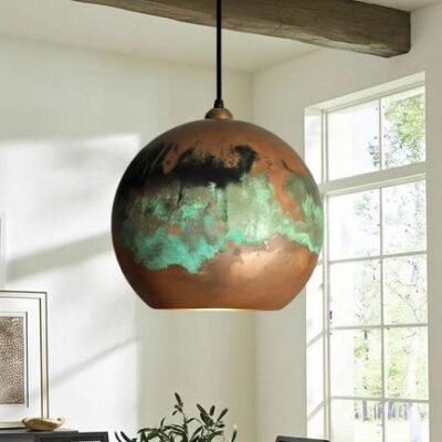 Green Patina Perforated Cone Pendant Light Starry Moroccan Ceiling Lamp