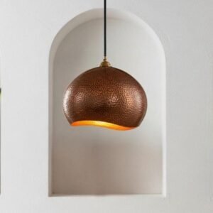 Handcrafted Hammered Copper Pendant Light: Moroccan Copper Patina Brass Dome