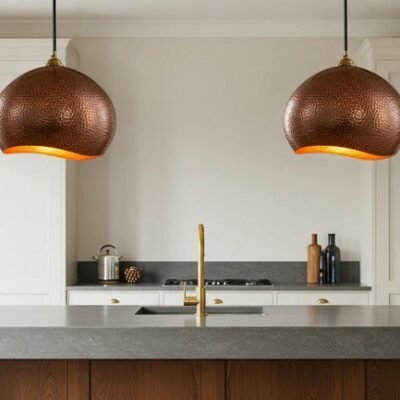 Handcrafted Hammered Copper Pendant Light: Moroccan Copper Patina Brass Dome