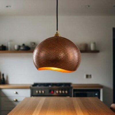 Handcrafted Hammered Copper Pendant Light: Moroccan Copper Patina Brass Dome