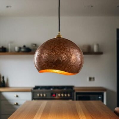 Handcrafted Hammered Copper Pendant Light: Moroccan Copper Patina Brass Dome