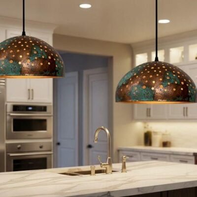 Handmade Copper Dome Pendant Lamp: green patina Rustic Light Handmade Copper Dome Pendant Lamp: green patina Rustic Light
