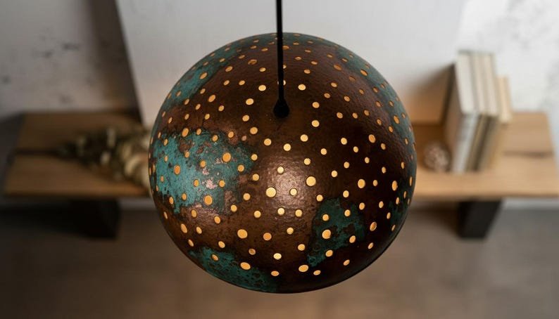 Handmade Copper Dome Pendant Lamp: green patina Rustic Light Handmade Copper Dome Pendant Lamp: green patina Rustic Light