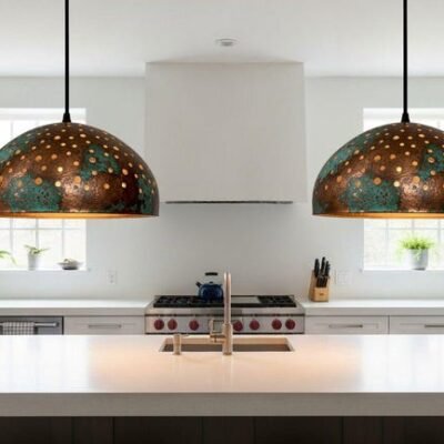 Handmade Copper Dome Pendant Lamp: green patina Rustic Light Handmade Copper Dome Pendant Lamp: green patina Rustic Light