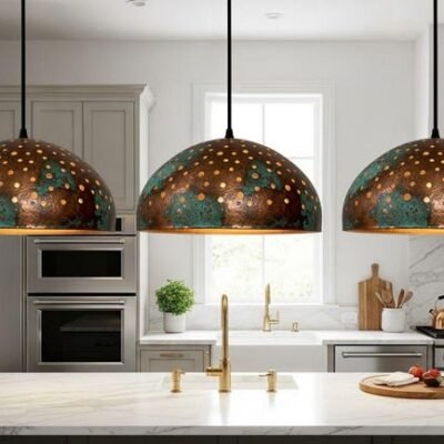 Handmade Copper Dome Pendant Lamp: green patina Rustic Light Handmade Copper Dome Pendant Lamp: green patina Rustic Light