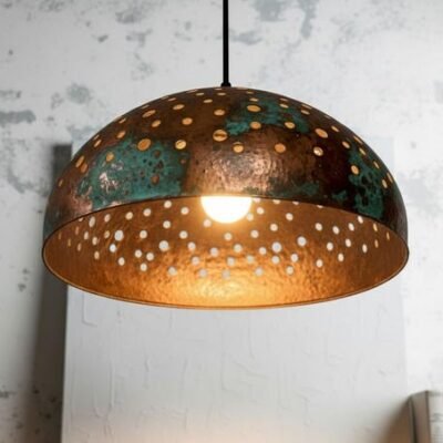 Handmade Copper Dome Pendant Lamp: green patina Rustic Light Handmade Copper Dome Pendant Lamp: green patina Rustic Light