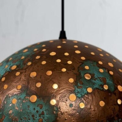 Handmade Copper Dome Pendant Lamp: green patina Rustic Light Handmade Copper Dome Pendant Lamp: green patina Rustic Light