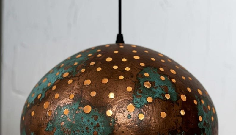 Handmade Copper Dome Pendant Lamp: green patina Rustic Light Handmade Copper Dome Pendant Lamp: green patina Rustic Light