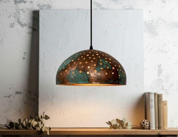products-greenpatinaRusticLight7 Green Patina Rustic Dome Pendant Light Oxidized Copper Ceiling Lamp