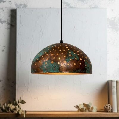 Handmade Copper Dome Pendant Lamp: green patina Rustic Light Handmade Copper Dome Pendant Lamp: green patina Rustic Light