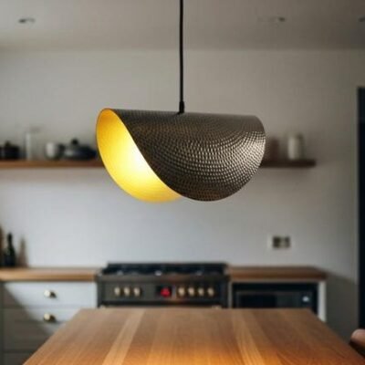 Handcrafted Moroccan Brass Pendant Light: Hammered Dome Ceiling Lamp