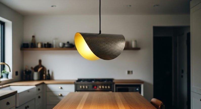 Handcrafted Moroccan Brass Pendant Light: Hammered Dome Ceiling Lamp