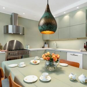 Teardrop Turquoise Patina Brass Pendant Light