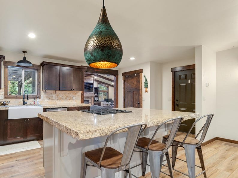 Handmade Oxidized Copper Dome Lamp: Green Patina Island Lighting