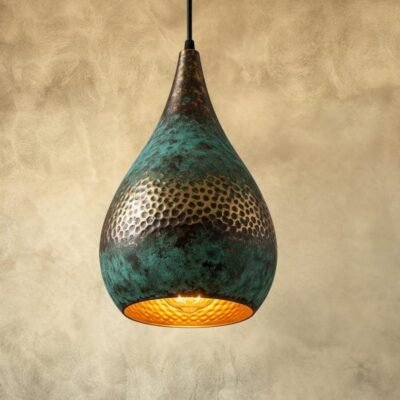 Teardrop Turquoise Patina Brass Pendant Light