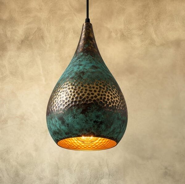 Teardrop Turquoise Patina Brass Pendant Light