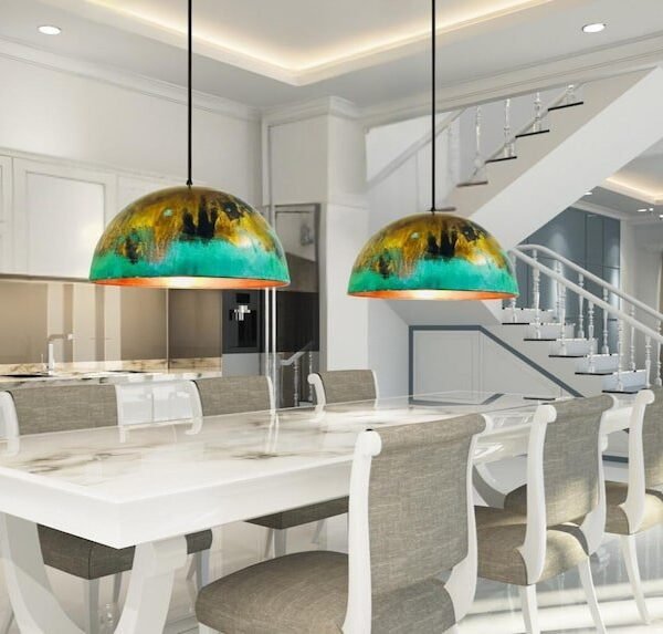Turquoise Patina Copper Dome Pendant Lights Modern Kitchen Island Lamps