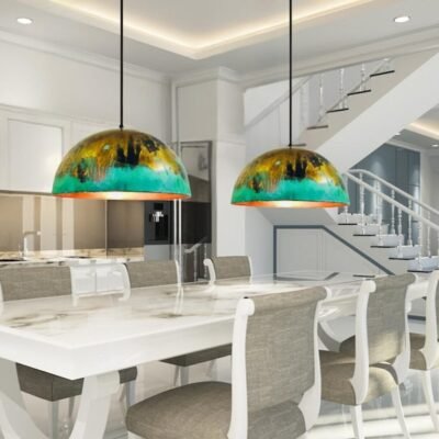 Set of 3 Oxidized Copper Patina Pendant Lights: Kitchen Island Lighting