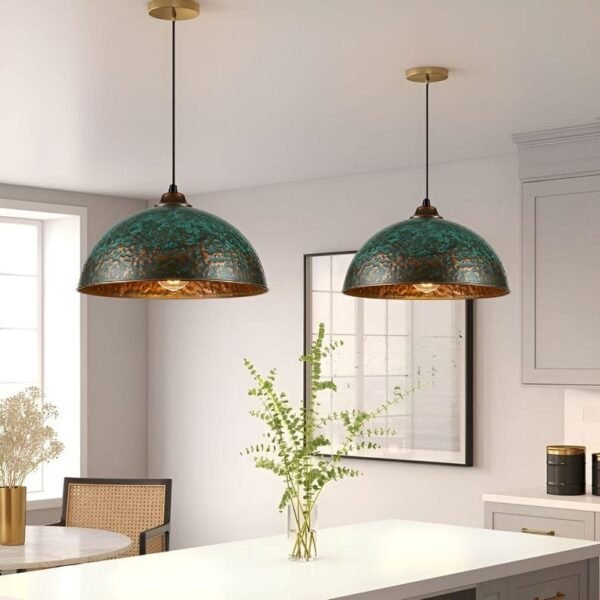 Turquoise Patina Copper Dome Pendant Light