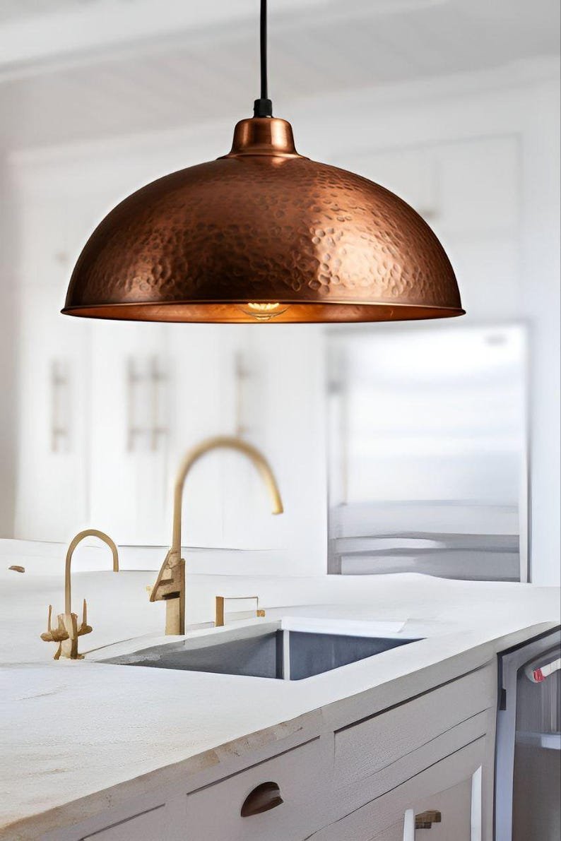 Set of 2 copper dome pendant light-oxidized with copper interior -modern kitchen island - vintage hanging lamp Set of 2 copper dome pendant light-oxidized with copper interior -modern kitchen island - vintage hanging lamp