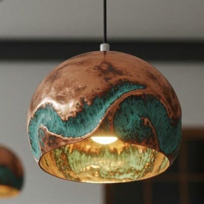 Handmade Oxidized Copper Pendant Light, Green Patina Copper Dome Pendant Light, Farmhouse Kitchen Ceiling Lamp Fixture,copper pendant light
