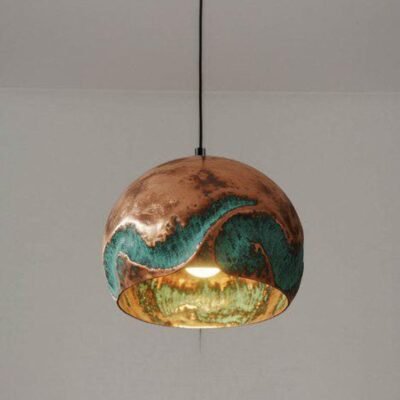 Handmade Oxidized Copper Pendant Light Green Patina