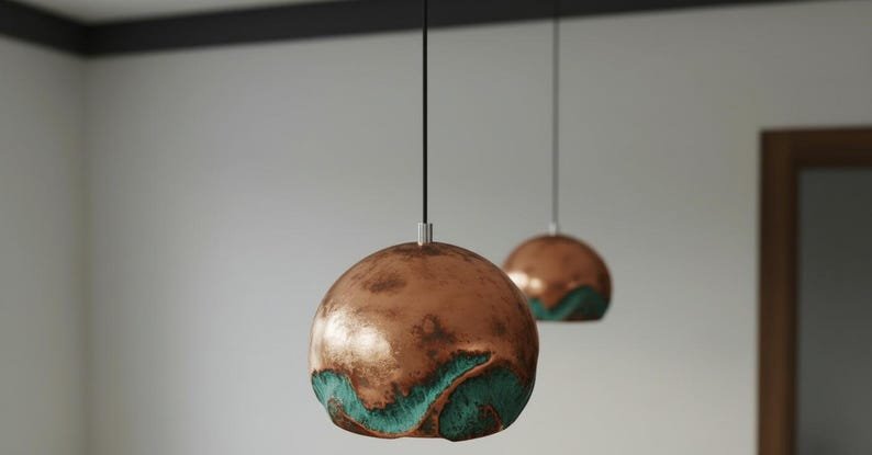Handmade Oxidized Copper Pendant Light, Green Patina Copper Dome Pendant Light, Farmhouse Kitchen Ceiling Lamp Fixture,copper pendant light