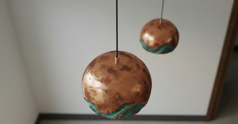 Handmade Oxidized Copper Pendant Light, Green Patina Copper Dome Pendant Light, Farmhouse Kitchen Ceiling Lamp Fixture,copper pendant light