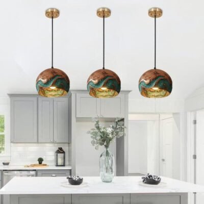 Handmade Oxidized Copper Pendant Light, Green Patina Copper Dome Pendant Light, Farmhouse Kitchen Ceiling Lamp Fixture,copper pendant light