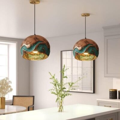 Handmade Oxidized Copper Pendant Light, Green Patina Copper Dome Pendant Light, Farmhouse Kitchen Ceiling Lamp Fixture,copper pendant light