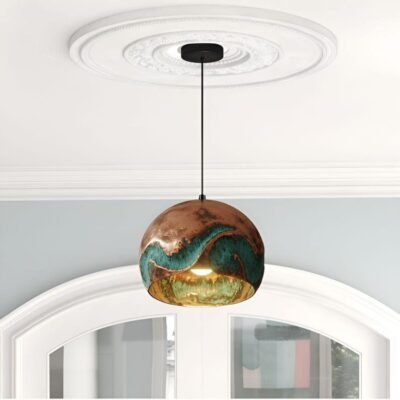 Handmade Oxidized Copper Pendant Light, Green Patina Copper Dome Pendant Light, Farmhouse Kitchen Ceiling Lamp Fixture,copper pendant light