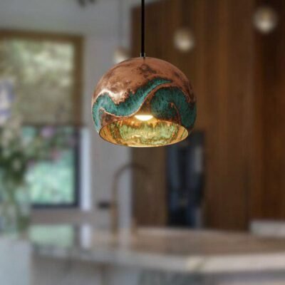 Handmade Oxidized Copper Pendant Light, Green Patina Copper Dome Pendant Light, Farmhouse Kitchen Ceiling Lamp Fixture,copper pendant light