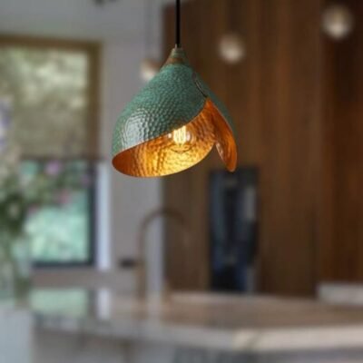 Hammered Turquoise Petal Copper Pendant Light Modern Boho Lamp