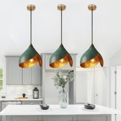 Handmade Oxidized Copper Pendant Light, Green Patina Copper Dome Pendant Light, Farmhouse Kitchen Ceiling Lamp Fixture