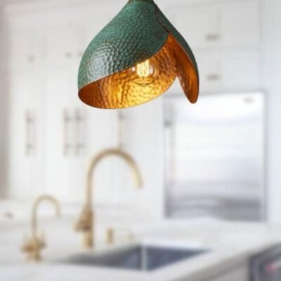 Handmade Oxidized Copper Pendant Light, Green Patina Copper Dome Pendant Light, Farmhouse Kitchen Ceiling Lamp Fixture