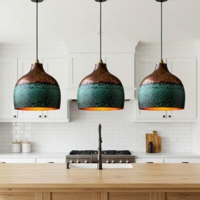 Handmade Hammered Copper Dome Pendant Light: Green Patina Rustic Chandelier Handmade Hammered Copper Dome Pendant Light: Green Patina Rustic Chandelier