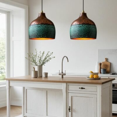 Handmade Hammered Copper Dome Pendant Light: Green Patina Rustic Chandelier Handmade Hammered Copper Dome Pendant Light: Green Patina Rustic Chandelier
