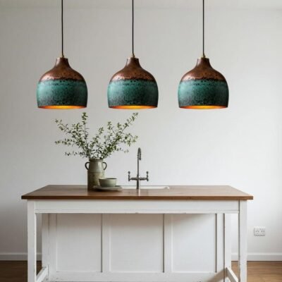 Handmade Hammered Copper Dome Pendant Light: Green Patina Rustic Chandelier Handmade Hammered Copper Dome Pendant Light: Green Patina Rustic Chandelier