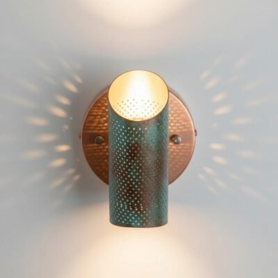 Handmade Green Patina Perforated Copper Wall Sconce
