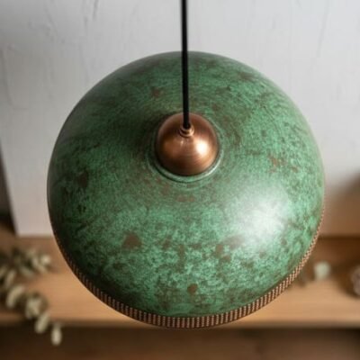 Handcrafted Copper Pendant Lamp: Green Patina, Moroccan Lighting