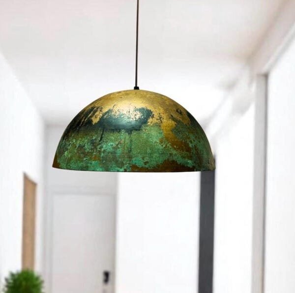 Oxidized Green Patina Brass Dome Pendant Light