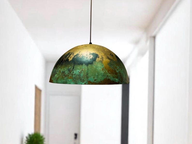 Oxidized Green Patina Brass Dome Pendant Light