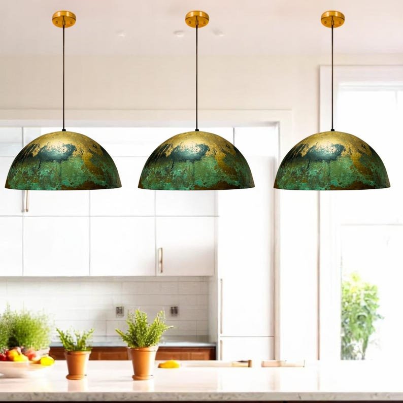 Handmade Copper Pendant Light, Oxidized Dome Ceiling Light